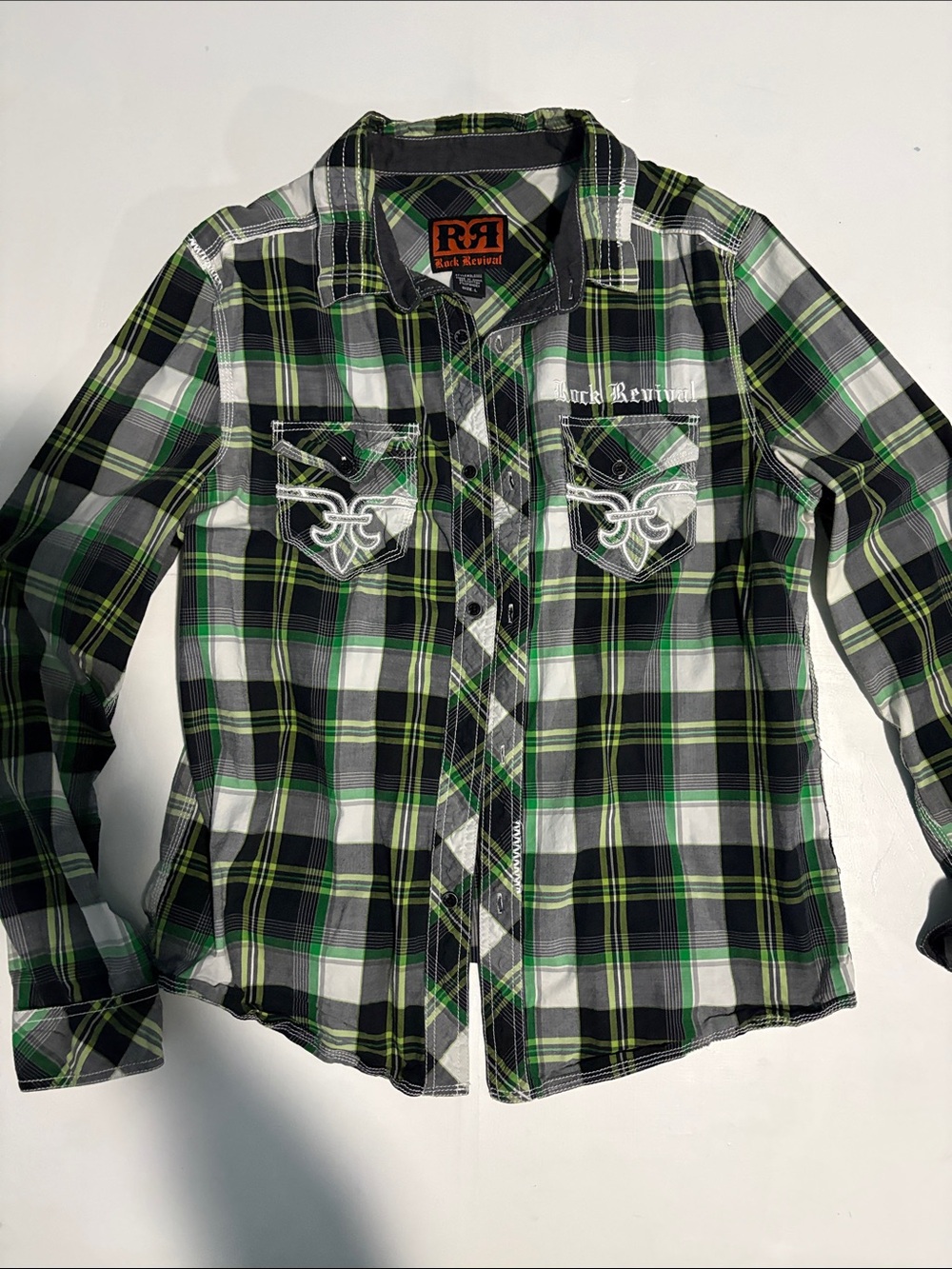 Rock Revival Men's Green & Black Plaid Button-Up Shirt